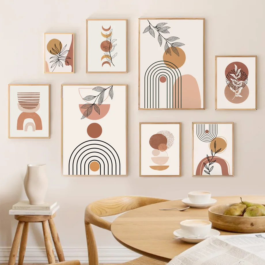 

Геометрической формы, в стиле бохо винтажные постеры и принты радужных листьев, Картина на холсте, скандинавские настенные картины для гост...