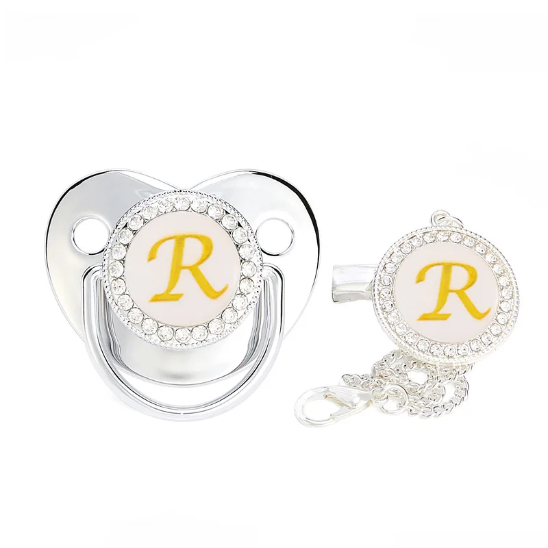 

Luxury Baby Pacifier Silicone Silvery Pacifier Name Initial Letter Teether Newborn Dummy Infant Nipple Baby Shower Gifts 3-18M