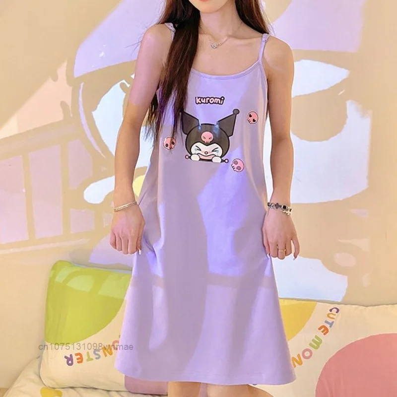 Пижама Sanrio Camisole для женщин Милая Ночная рубашка Kuromi с мультяшным рисунком и