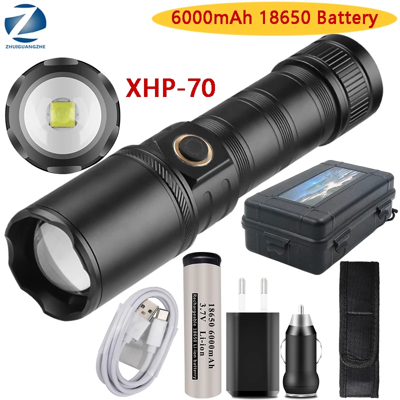 

XHP70 4-core High Quality Tactical With18650 26650 AAA Battery Usb Rechargeable Torch Lantern Powerful Led Flashlight Zoomable