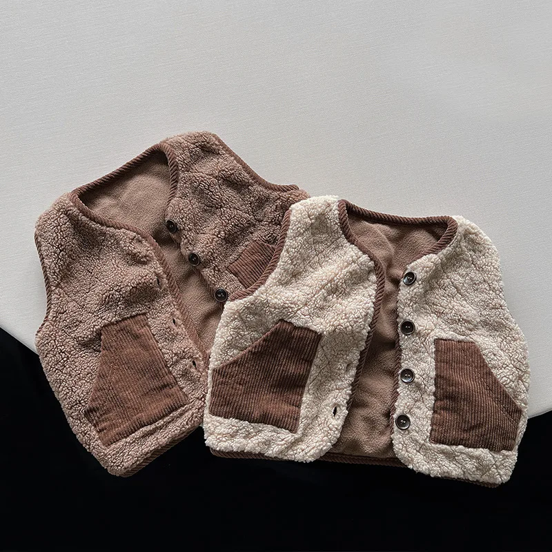 

Baby Boys Vest New Winter Kids Clothes Sleeveless Cardigan Girls Jacket Cotton Infant Fur Coat Casual Warm Outwear
