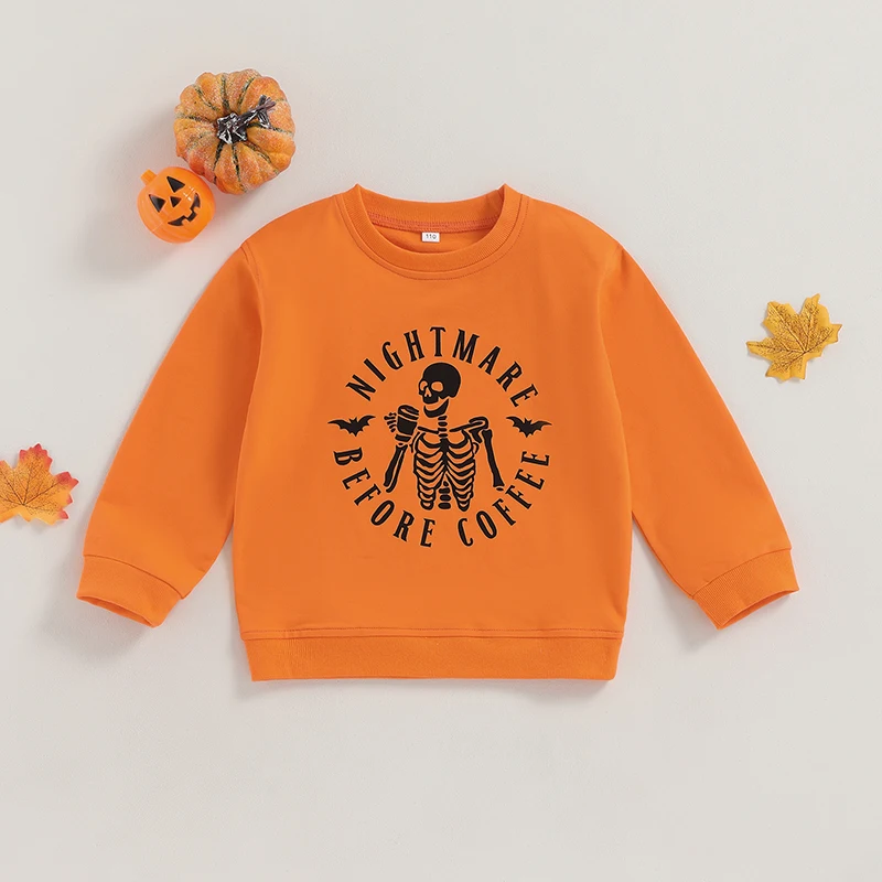 

Детская одежда, свитшоты для девочек и мальчиков, одежда на Хэллоуин, детские пуловеры с круглым вырезом и длинным рукавом, с принтом черепа, скелета, букв, Осенние Топы