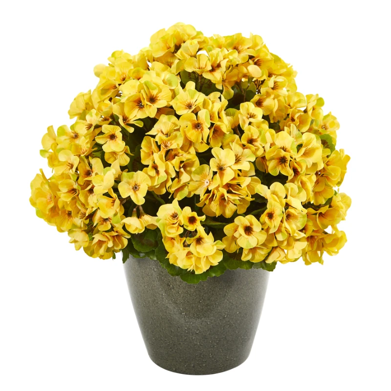 

17" Plastic and Polyester Geranium Artificial Plant UV Resistant (Indoor/Outdoor), Yellow
