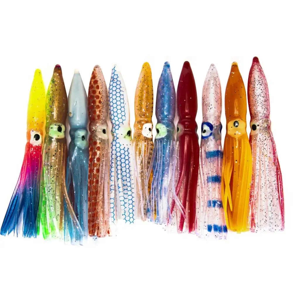 

10pcs 8cm Soft Lure Squid Skirts 8cm Rubber Artificial Bait Lures Octopus Wobblers Tuna Kingfish Sailfish Marlin Baits