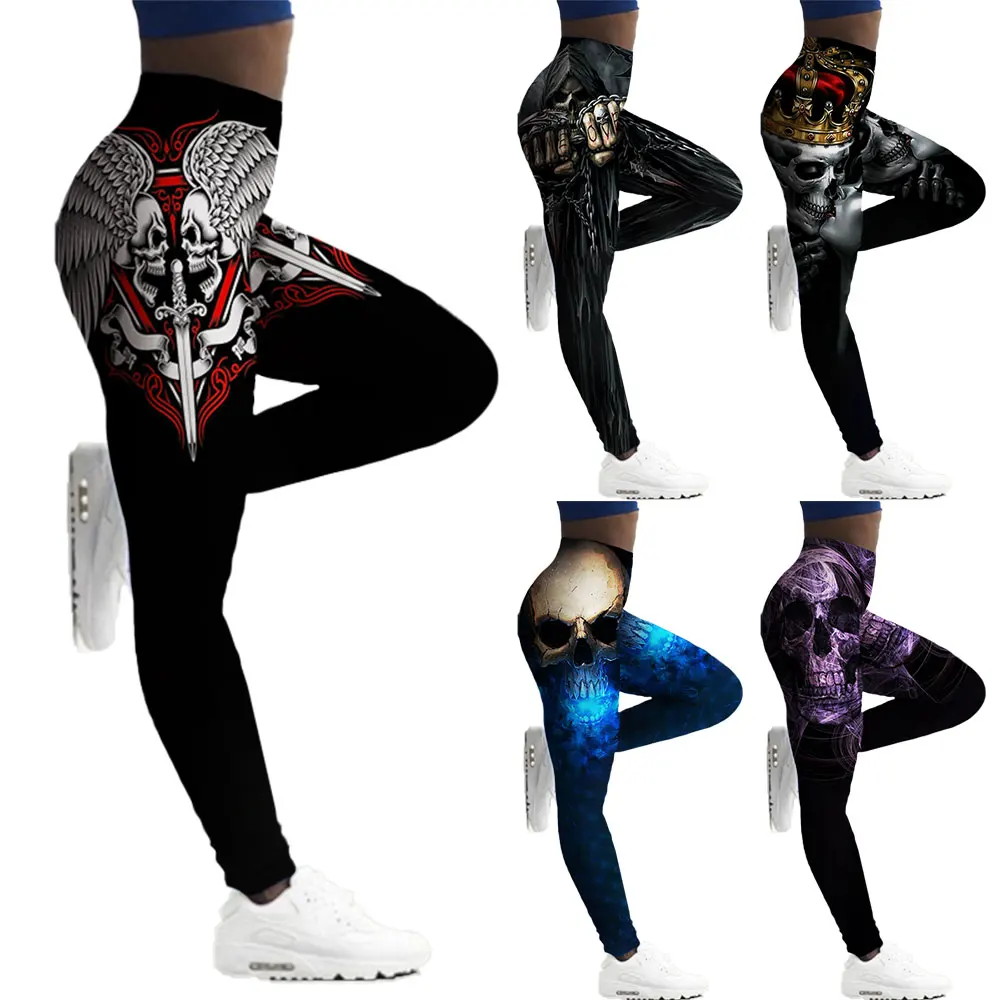 

Новинка, модные эластичные женские спортивные Леггинсы с 3D-принтом черепа для фитнеса и тренировок с высокой талией и эффектом пуш-ап