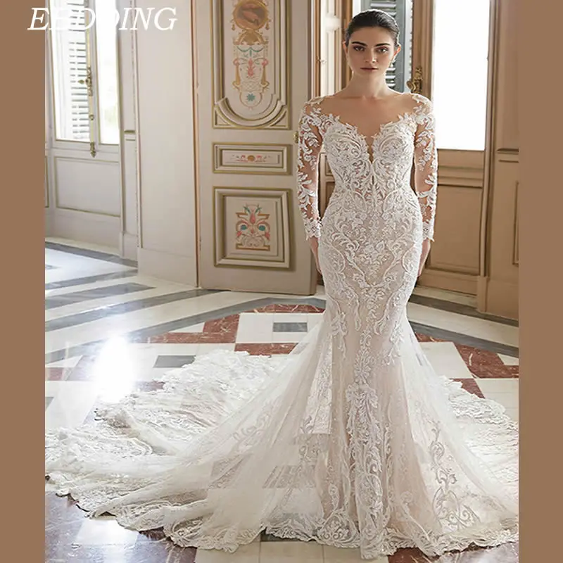 

EBDOING Newest Wedding Dress 2022 Mermaid Sweetheart Neckline With Detachable Sleeves Custom Made Plus Sizes Vestidos De Novia