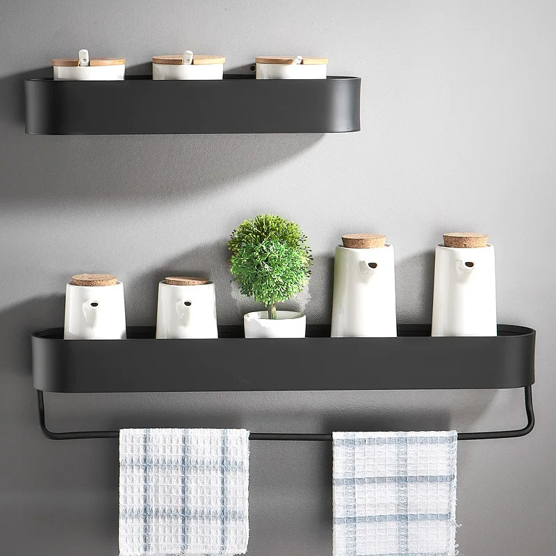

Wall Mounted Storage Rack Aluminum Bathroom Cosmetics Bottle Jar Holder Hanging Rod Bar Kitchen Storage Paper Seasoning Shelf