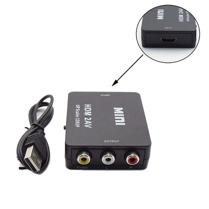 

HDMI-compatible TO AV RCA CVSB L/R Video 1080P Scaler Adapter Converter Box HD Video Composite Adapter Support NTSC PAL Output R