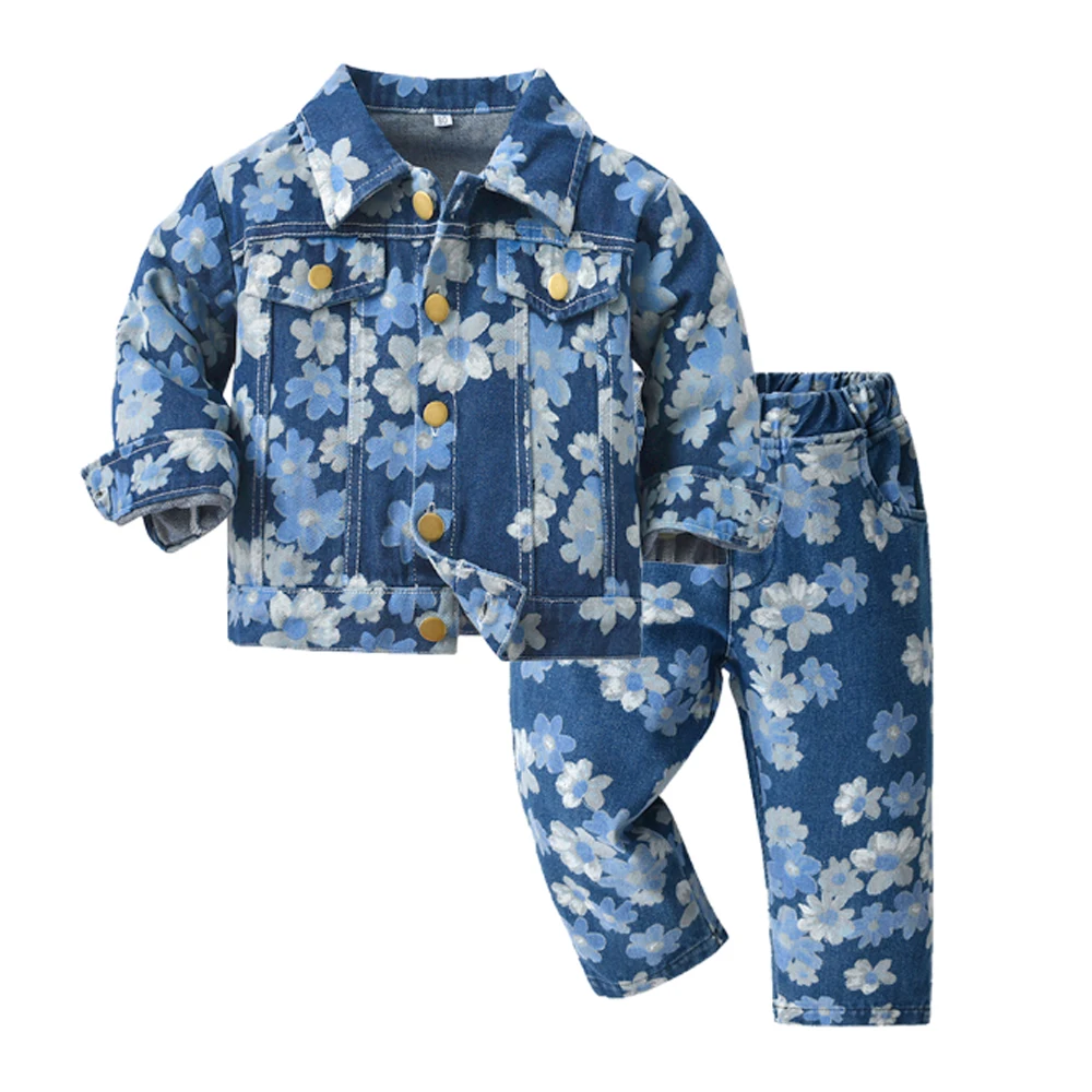 

2 шт., детский хлопковый комплект одежды из джинсовой куртки и брюк