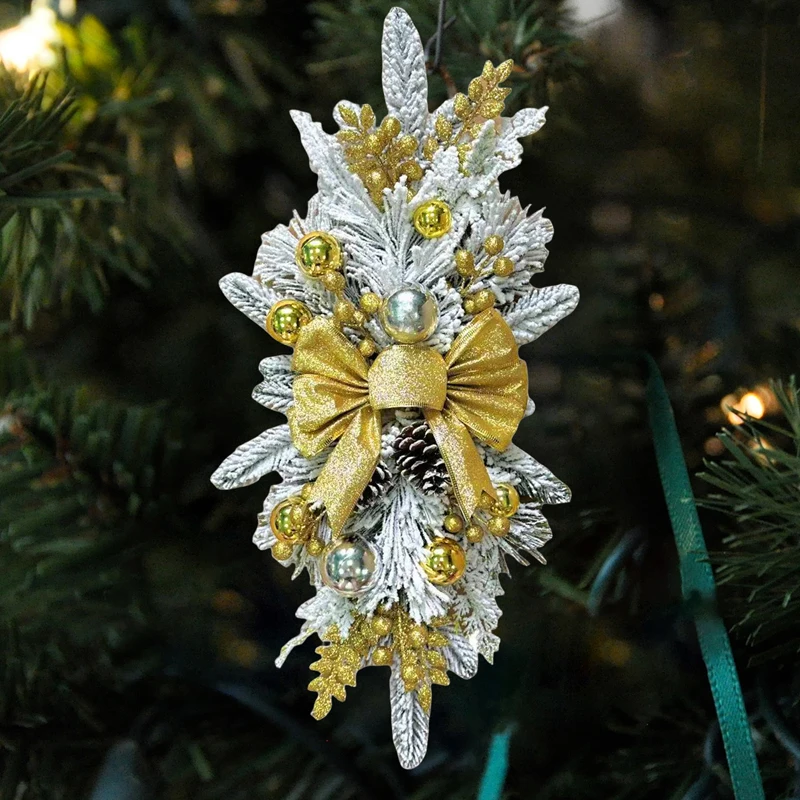 Рождественская каплевидная гирлянда с бантом и шариком из сосновой шишки