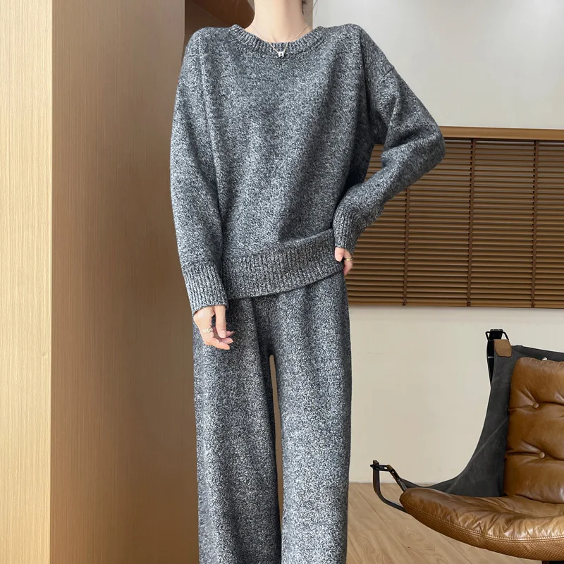 Новый 24 женский длинный комплект из чистой шерсти вязаный пуловер с круглым