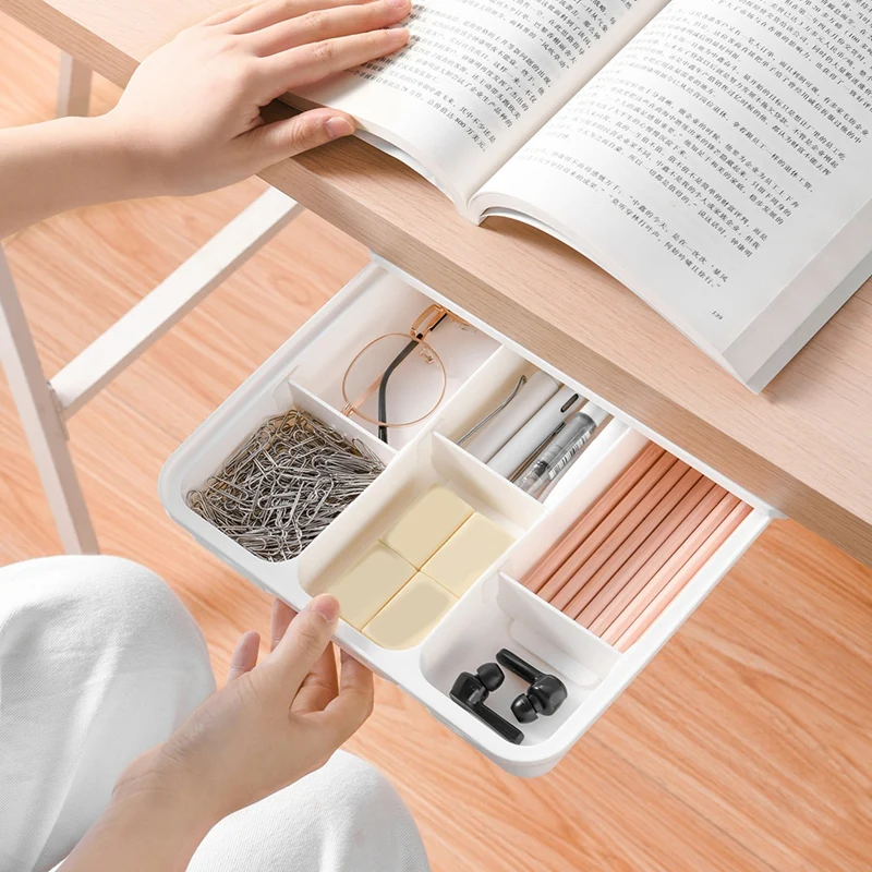 

Практичный самоклеящийся поднос для карандашей под столом, ящик-органайзер, Настольный ящик для хранения, самоклеящийся органайзер, офисны...