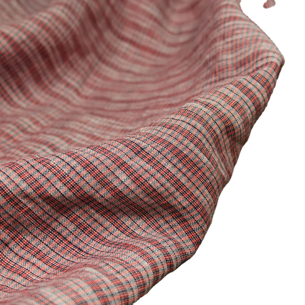 

High Quality Yarn-Dyed Linen Cloth Skirt Robe Striped Small Fine Plaid Clothing Clothes Fabric