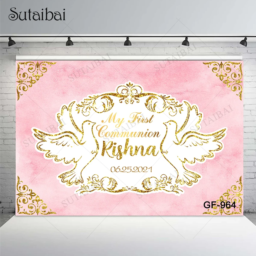 

God Bless Baptism Backdrop Girl Children Pink Party Decor First Holy Communion Invitations Banner Background Photo Zone Props