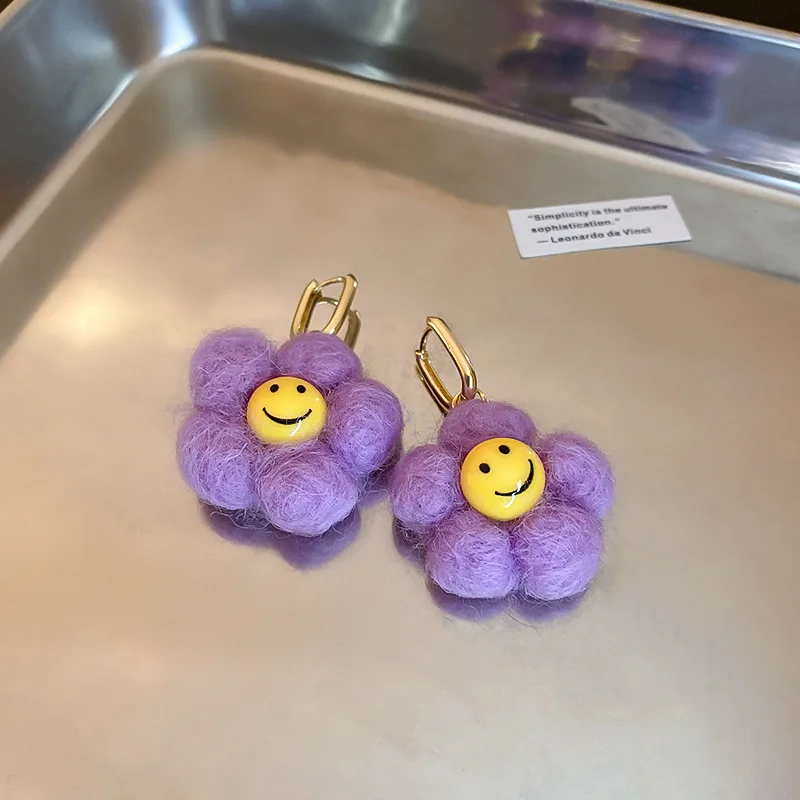 

Fashion Chic Earrings Purple Felt Sunflower Earrings for Women Korean Sweet Earrings Novelties 2022 Fashion Trend Accessories