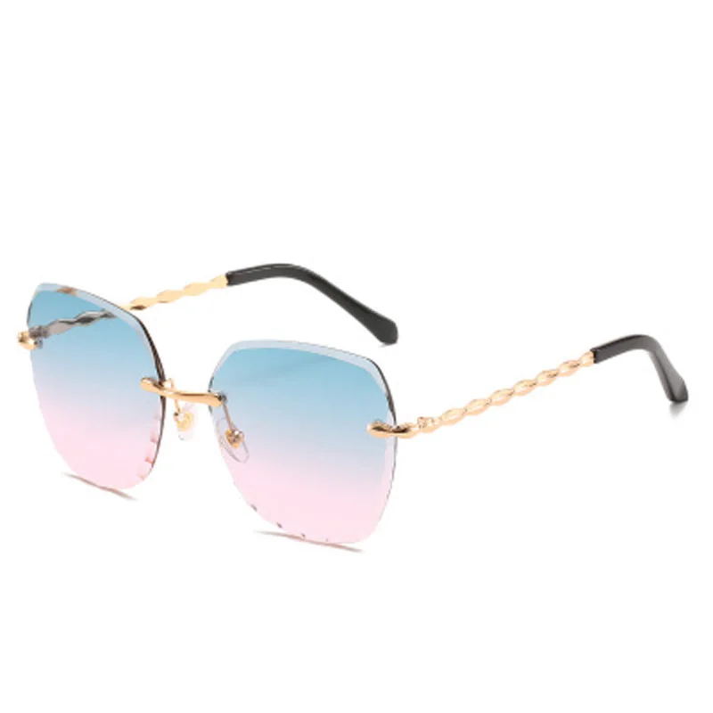 

B3407 The New Ladies Frameless Fashion Sunglasses Metal Trimmed Sunglasses Female European American Ocean Movies Sunglasses