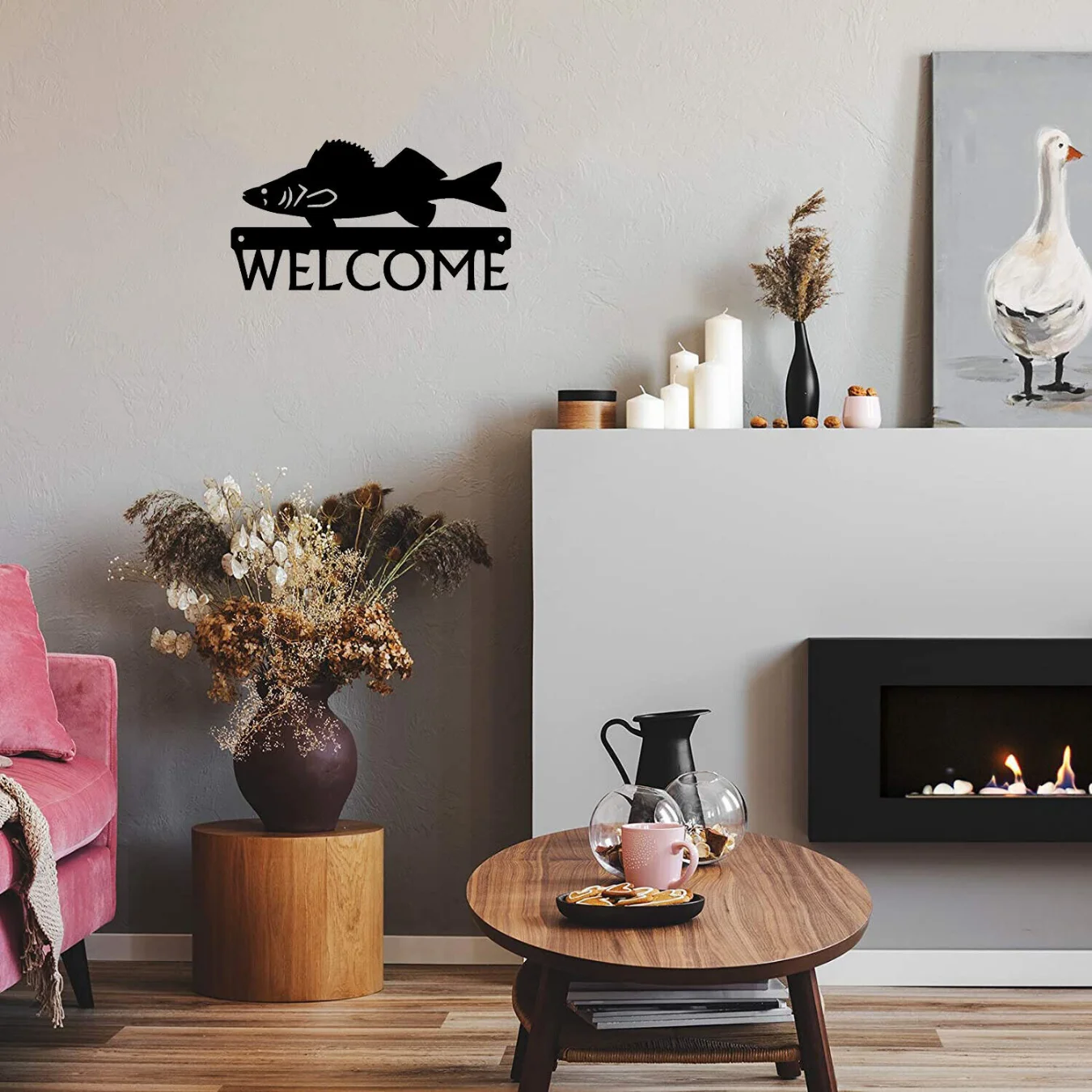 

Welcome Sign - Walleye Fish - 12 Inch Wide Metal Wall Art for Indoor Outdoor