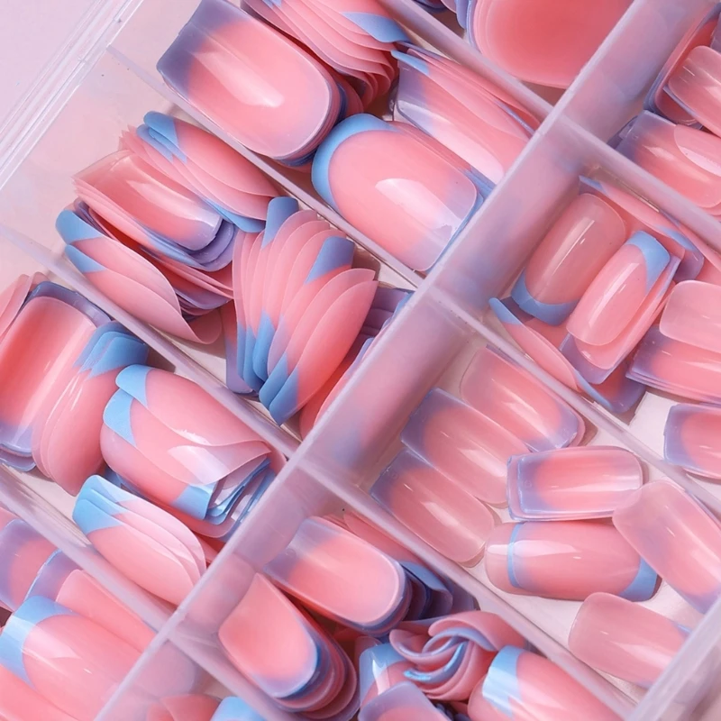 120 шт. искусственные ногти синие французские накладные с полным покрытием