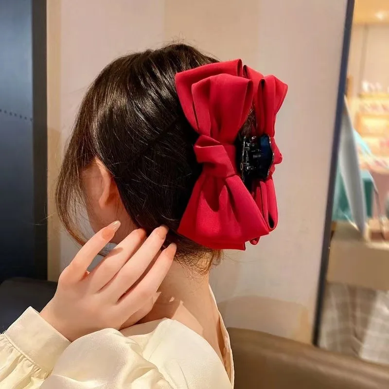 

New Women Large Bow Hairpin Summer Chiffon Big Bowknot Stain Bow Solid Color Ponytail Clip Hair Accessories Gift Hair Clip