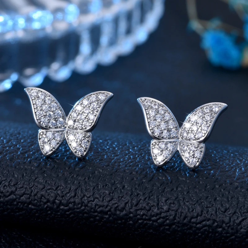 

Sweet Micro Set Zircon Butterfly Stud Earrings For Teens Earrings Trend 2022 Real Gold Stud Butterfly Luxury Statement Accessori
