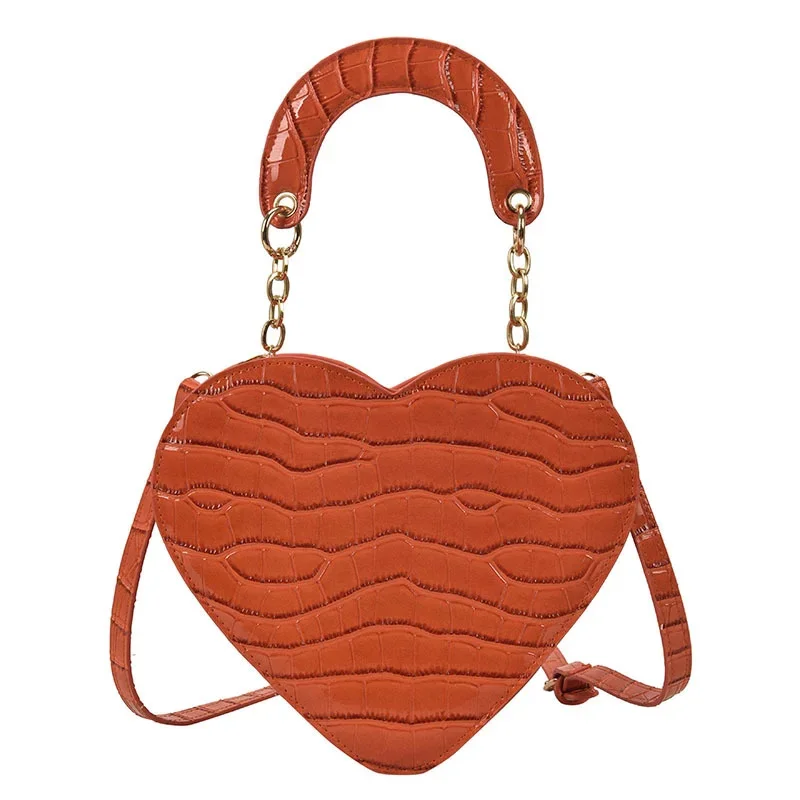

Fashion Heart Handbags For Women 2023 Trend Chains Stone Pattern PU Leather Small Shoulder Bags Chic Point Design Cute Purse