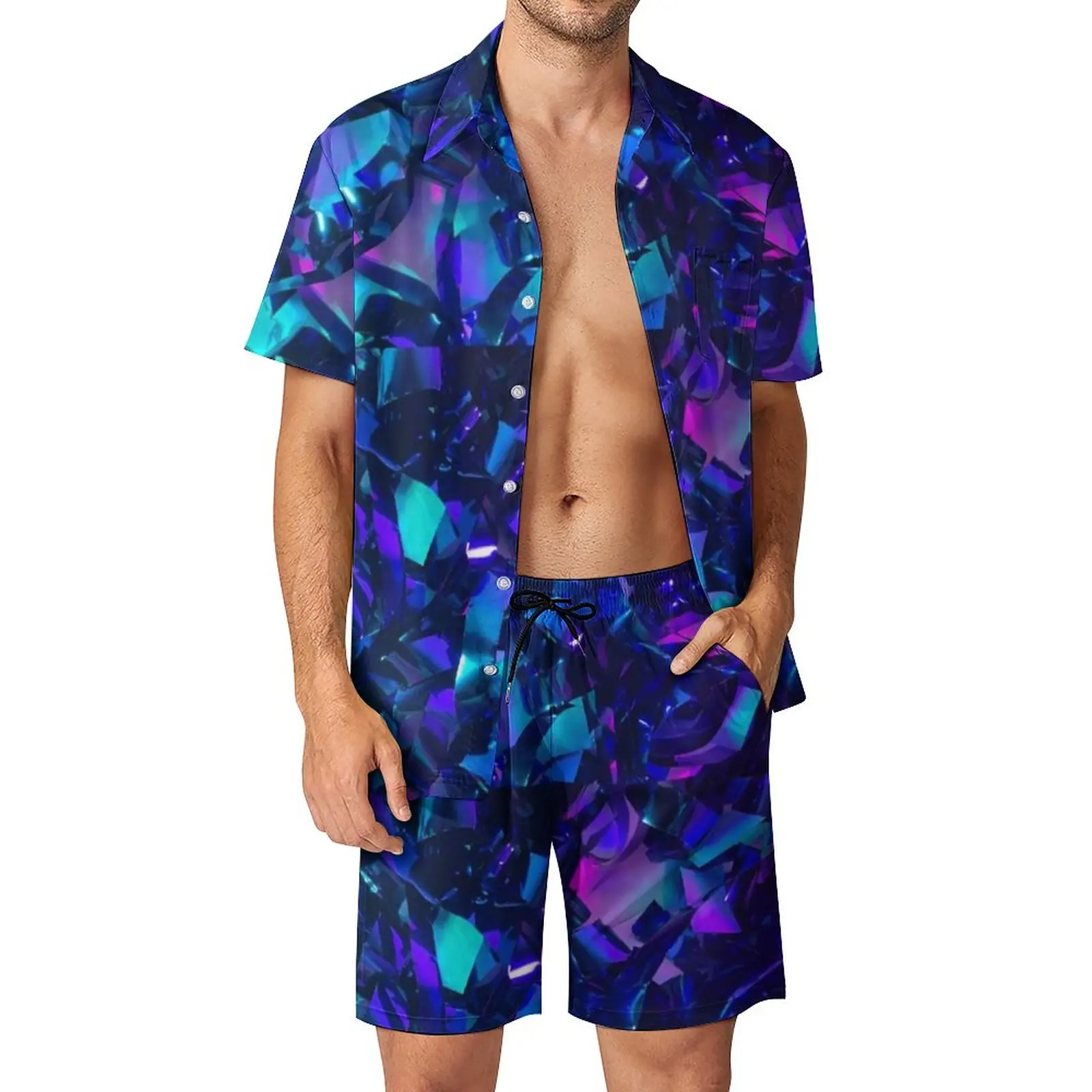 

Metallic Abstract Pattern Men Sets Colorful Modern Art Casual Shorts Streetwear Beachwear Shirt Set Short Sleeves Big Size Suit