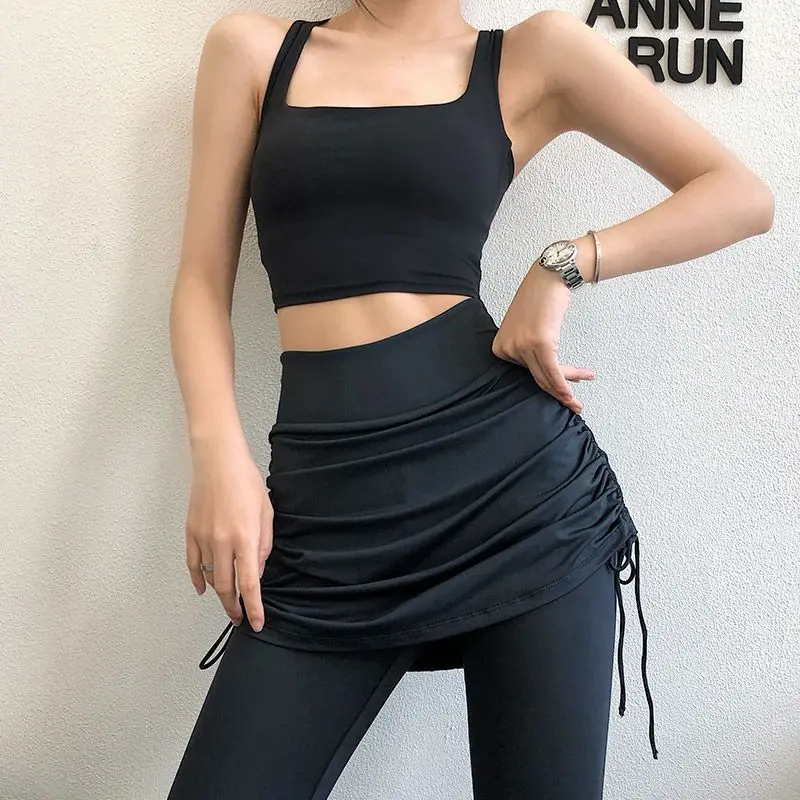 Женские брюки-кюлоты для фитнеса 2022 эластичные поддельные брюки из двух частей