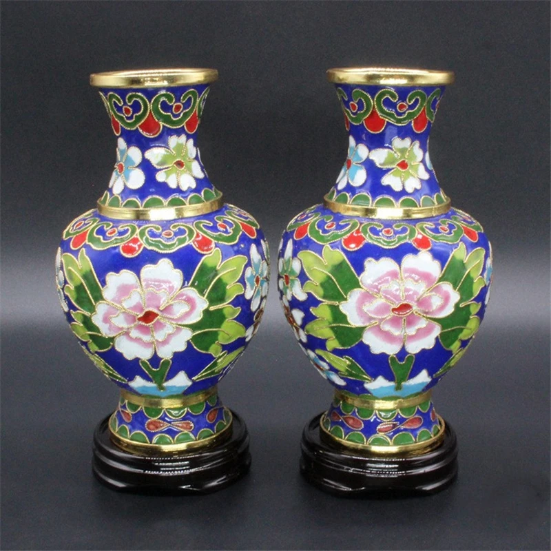 

Cloisonne Vase Ornaments, Silk Enamel Filament, Blue Peony, Zhou Qilei Pair Of Bottles, 3 Colors Available