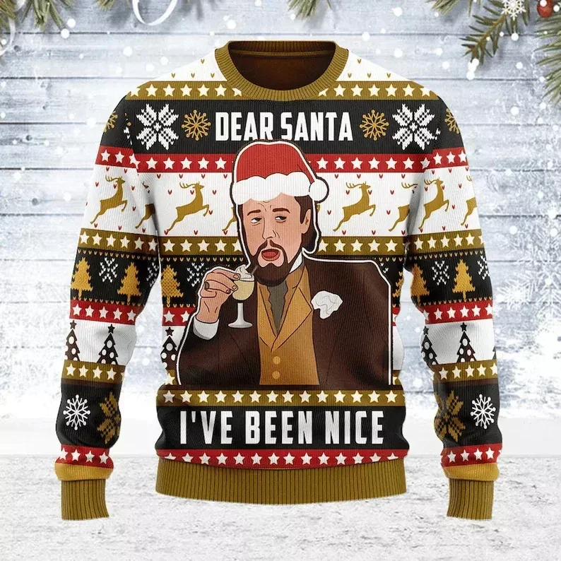 Autumn And Winter Clothing Laughing Leo DiCaprio Meme Ugly Christmas Sweater Gift Santa Clau Pullover Men 2023 3D Sweatshirt Top
