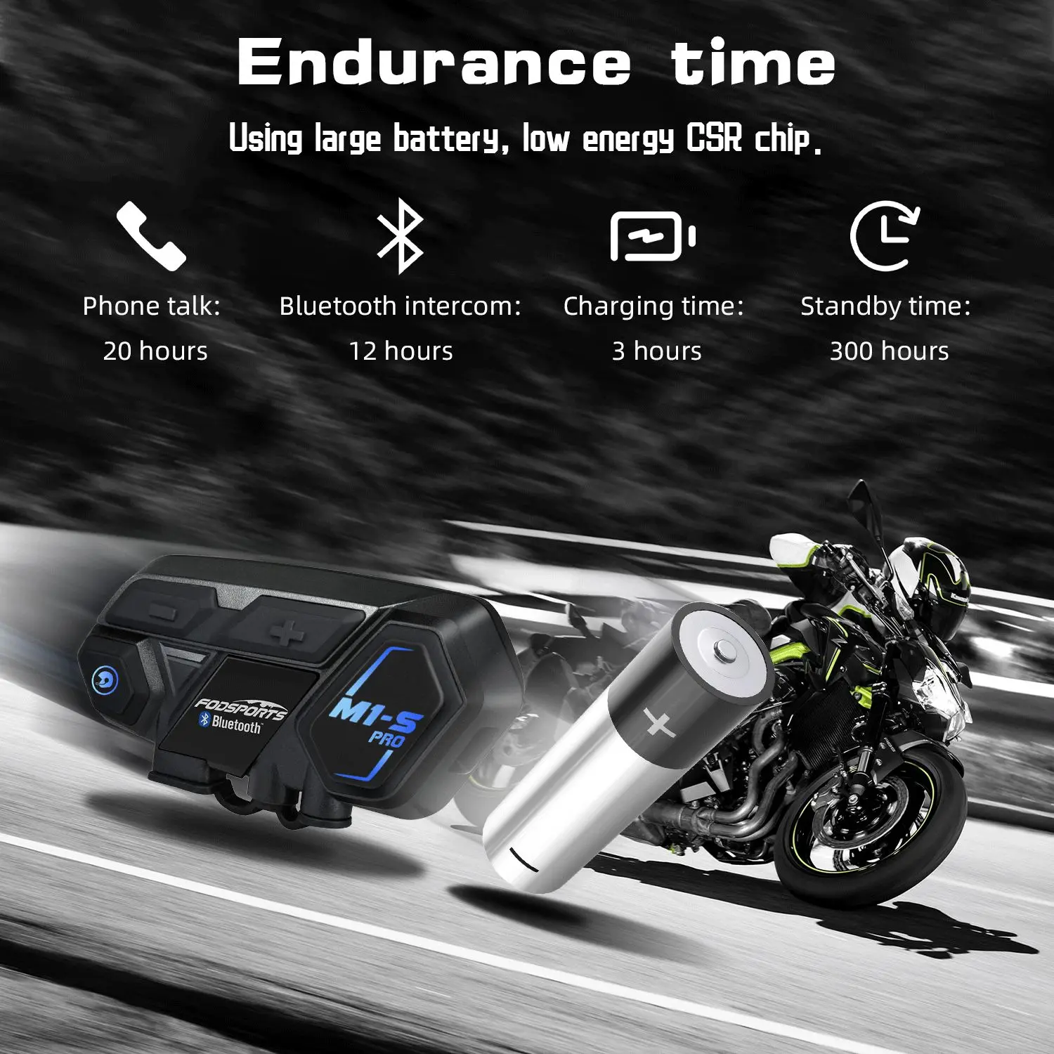 Фото Гарнитура для мотоциклетного шлема, Fodsports M1S Pro, 8 райдеров, 2000 м, Bluetooth 5,0, водонепроницаемая, класс влагозащиты IPX6 №5