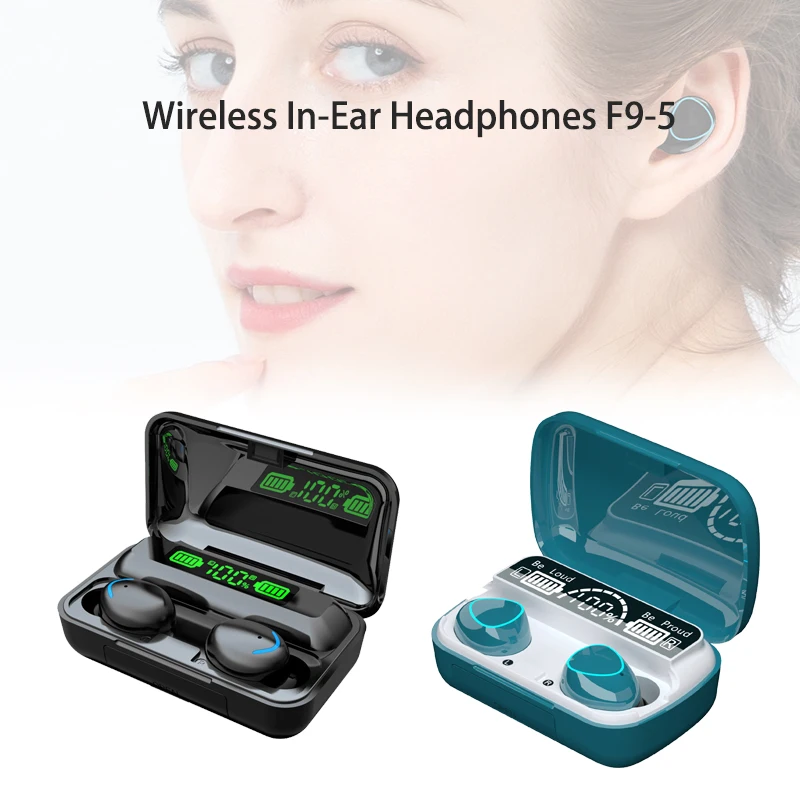 

Wireless In-Ear Headphones F9-5 TWS Wireless Headphone Quick-charge Touch Cotrol Waterproof LED Display 9D Stereo 5.2 2200mAh