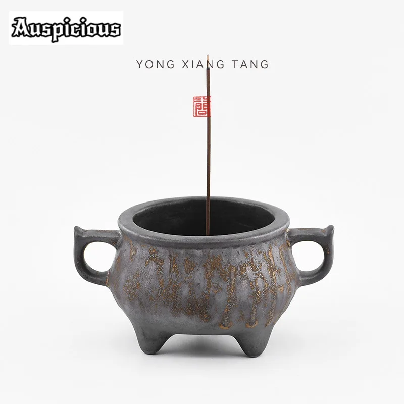 Античная курильница из грубой керамики с резьбой тремя ножками штатив печь для