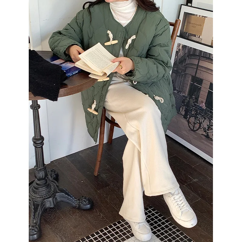 Wooden Cowl Buckle Down Jacket Autumn and Winter New Diamond Plaid Embossed Top White Duck Down Thickening Warm Jacket