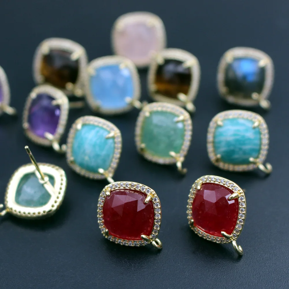 6 пар цветов квадратный натуральный лабрадорит камень CZ серьги-гвоздики с