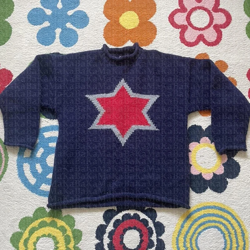 

Harajuku Streetwear Pullovers Sweaters star Knitted Women's Streetwear Maiden Oversized Harajuku O Neck Knitwear Y2K Clothes