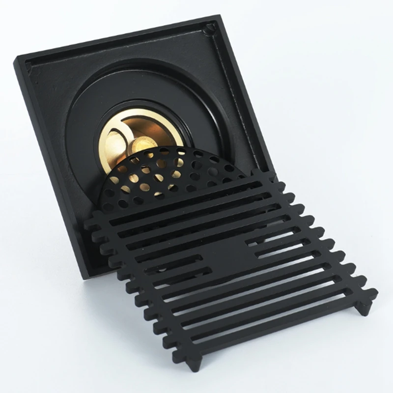 

Shower Floor Drains Square Floor Drain Strainer 10X10cm Black All Copper Bath Drain Drainers Anti-Reflective Floor Drain