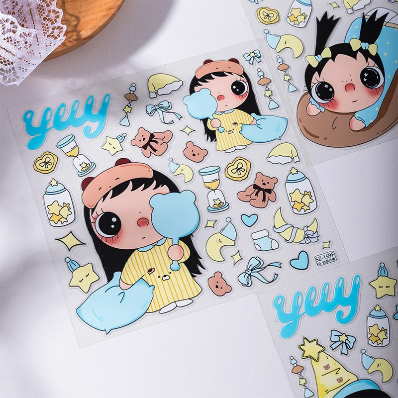 Фото Наклейки Yuyu Flower Season Girl Blue Yuyu Relief Jelly, водонепроницаемые 3D DIY стикеры для рабочего стола, кружек, планшетов, украшения, подарок №4