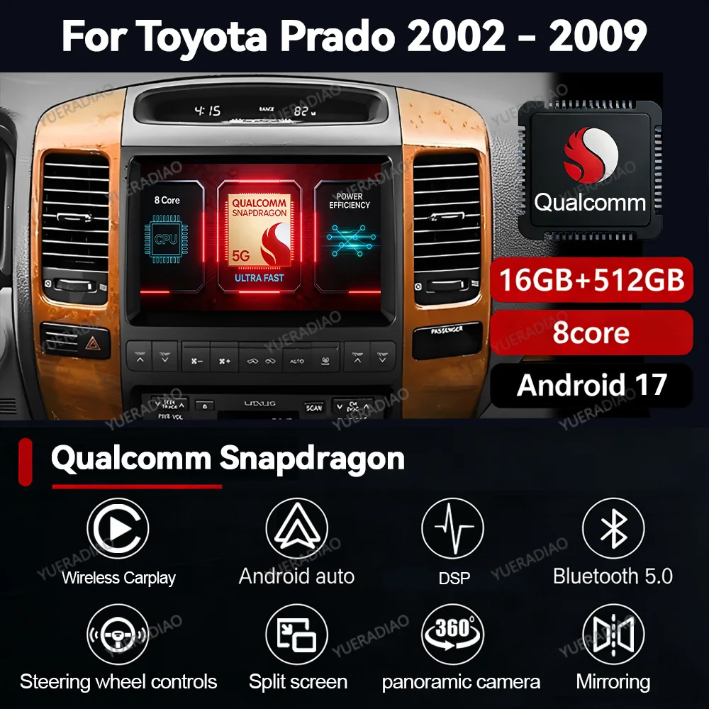 Фото Автомагнитола Android 17 для Toyota Land Cruiser Prado 120, Lexus GX470 GX 470 J120 2002-2009, GPS-навигация, 4G LTE, 5G Wi-Fi №1