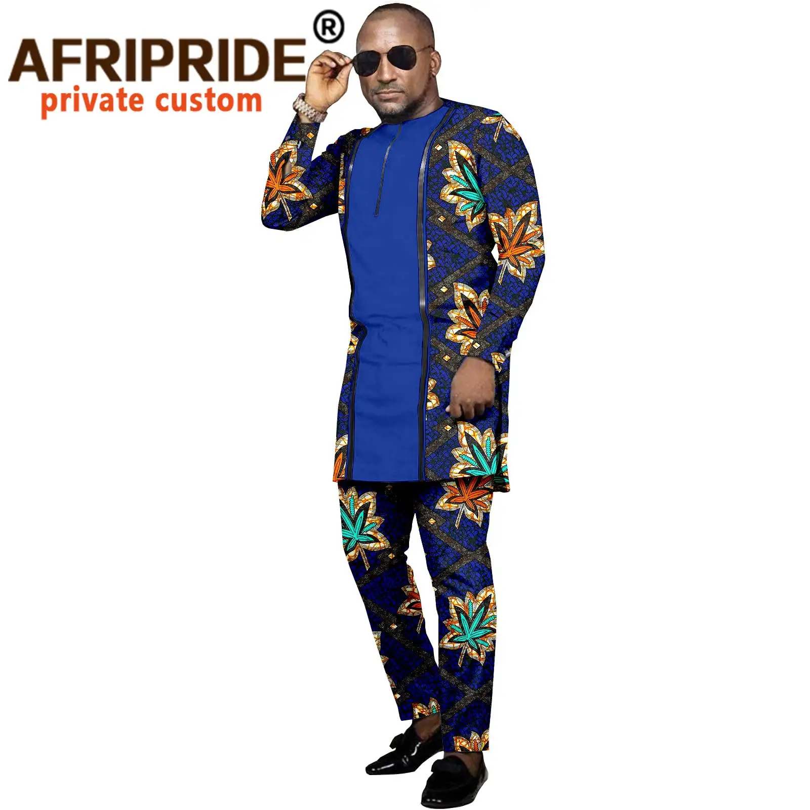 Tracksuit Men African Clothing Print Coats and Ankara Pants 2 Piece Set Leather Jacket Plus Size Casual Outwear Attire A2116015