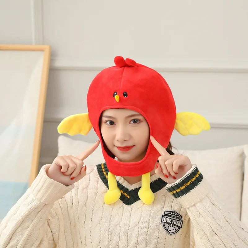 Party Funny Red Bird Hat Animal Cap Wig Hair Headwear Headdress Cosplay Accessories Kids Birthday Gift