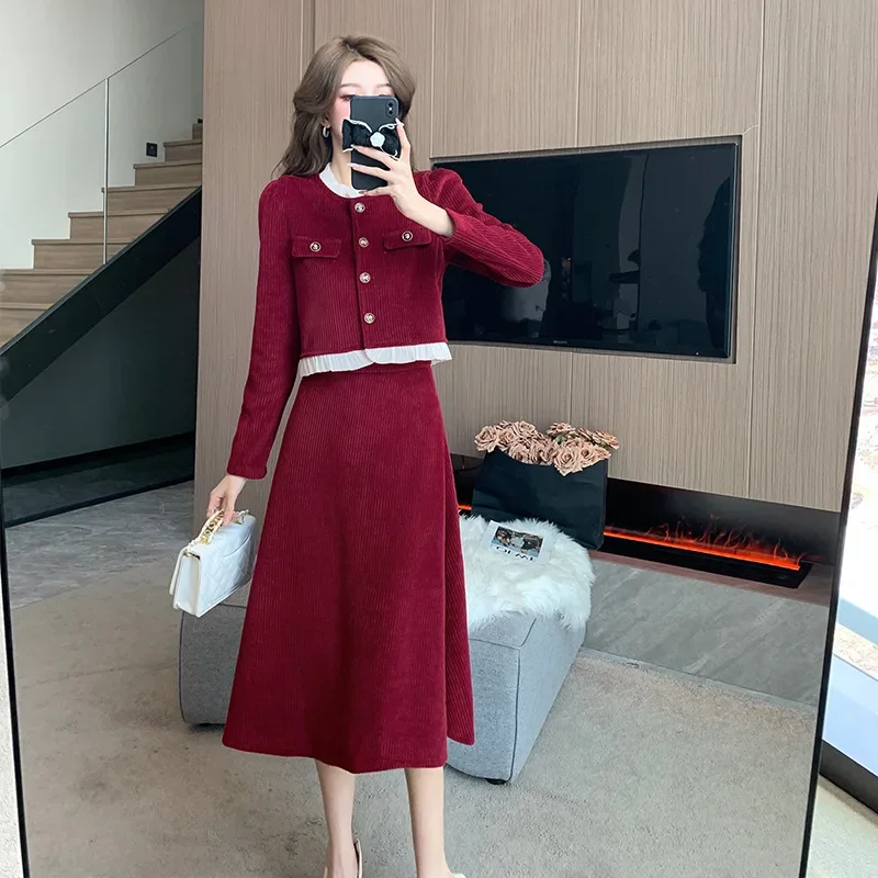 Осень/зима твидовый стиль воротник-стойка кружевная короткая куртка вельветовый