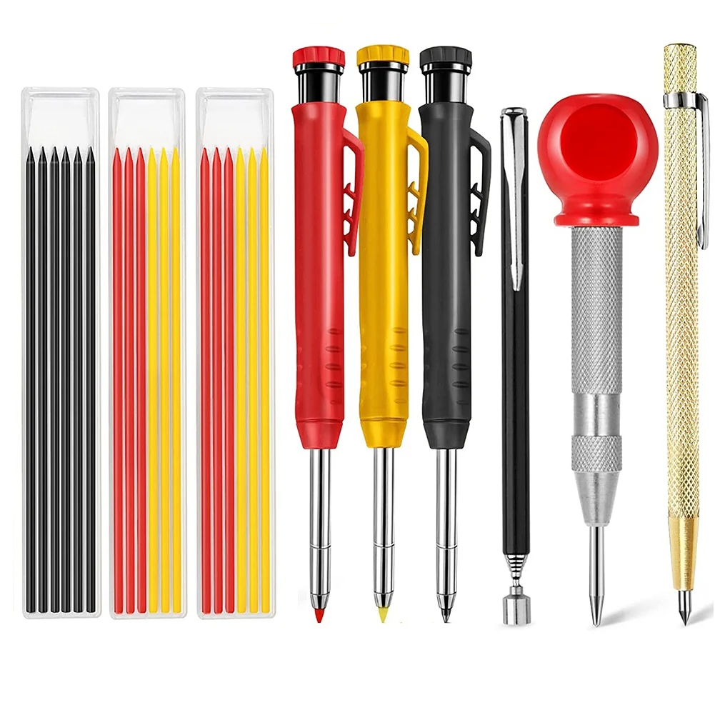

Плотничные механические карандаши с центральным дыроколом, карбидный разметчик, твердый карандаш, маркировочный инструмент с точилкой