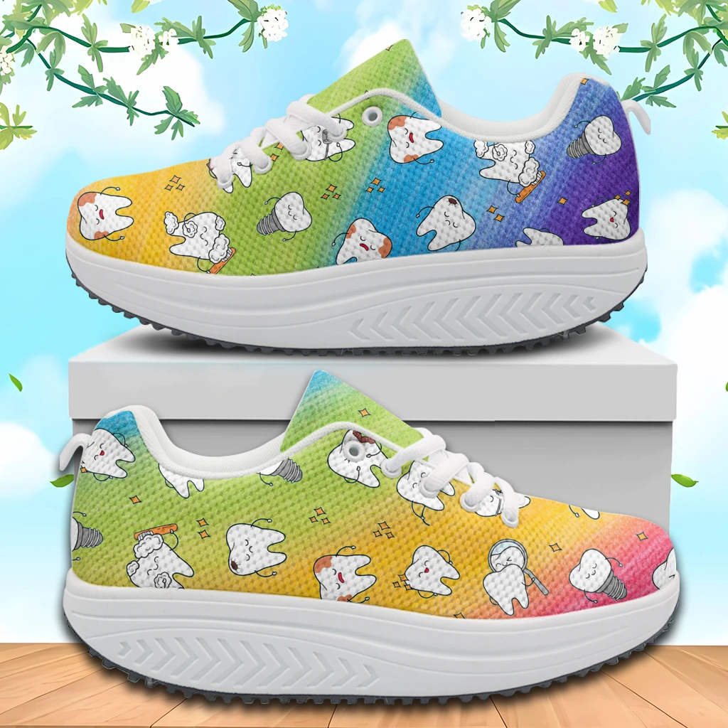 

INSTANTARTS New Style Dental Shoes for Girl Outdoor Swing Sneakers Lightweight Platform Footwear Lace up Height Increasing Shoes