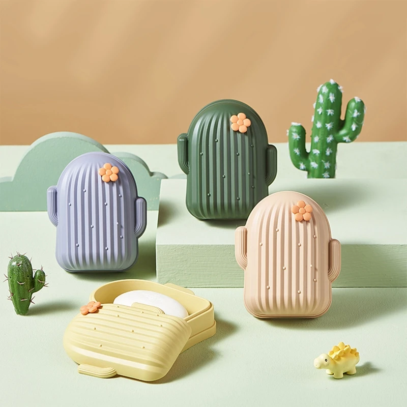 

Soap Drain Box Creative Plant Cactus Shape Soaps Sponge Holders with Lid for Home Kitchen Countertop Bathroom Storage New 2022