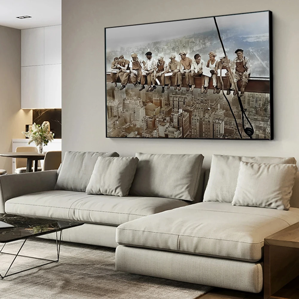 1932 ланч-небоскребок Красочный Нью-Йорк строительный сотрудник знаковые фотографии холст живопись квадратный постер настенный художественный Декор