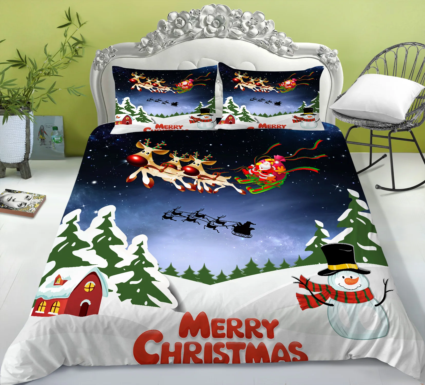 

Hot Style 2 or 3pcs Christmas Printing Soft Duvet Cover Sets 1 Quilt Cover + 1/2 Pillowcases Single Twin Full Queen King