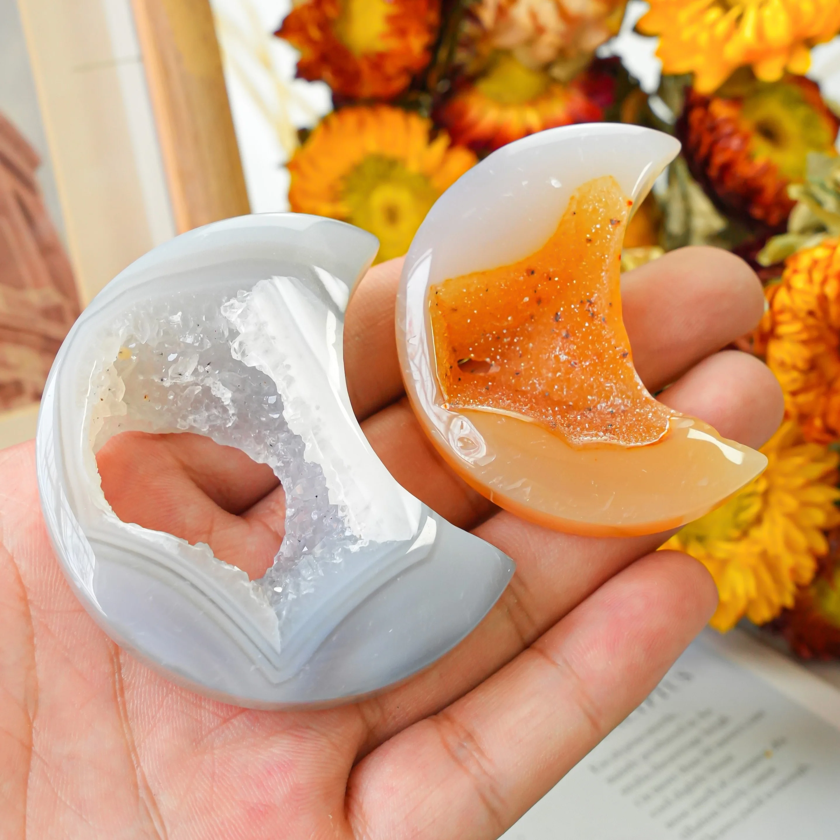 Стиль Бохо Искусственная Луна драгоценный кристалл из Жеода и агата ручная