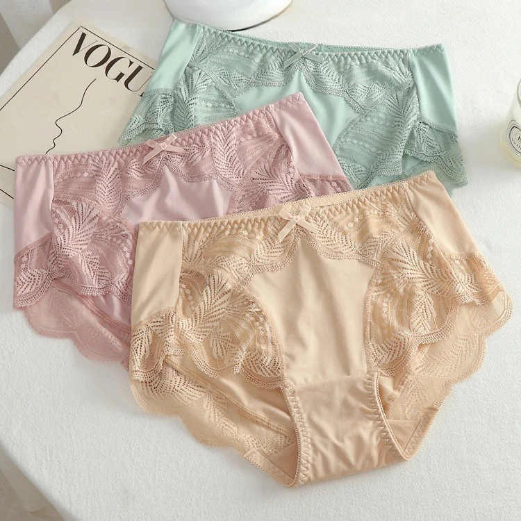 Женские Бесшовные трусики с кружевной отделкой нижнее белье из 100% хлопка дышащие