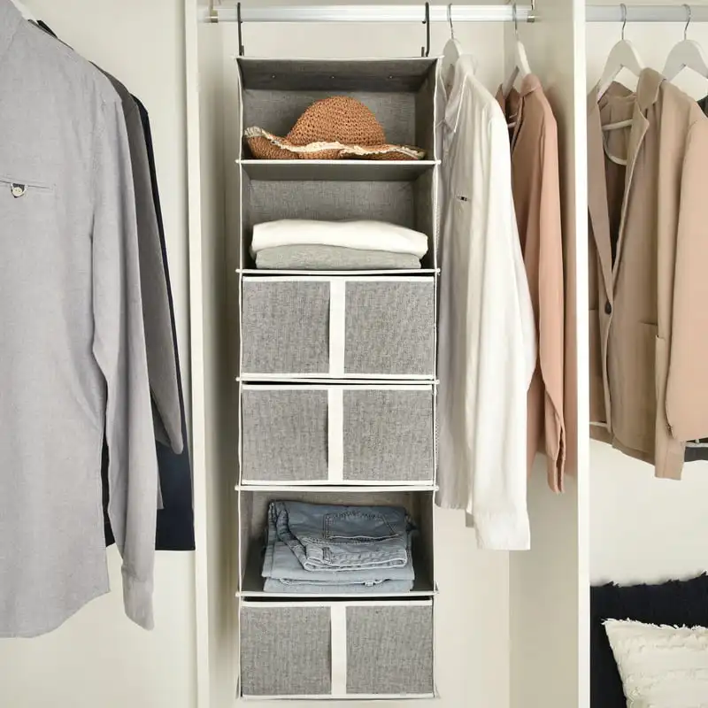 

Foldable Hanging Closet Organizer with Drawers, 6-Shelf, Gray, 13.6" x 12.2" x 42.5"
