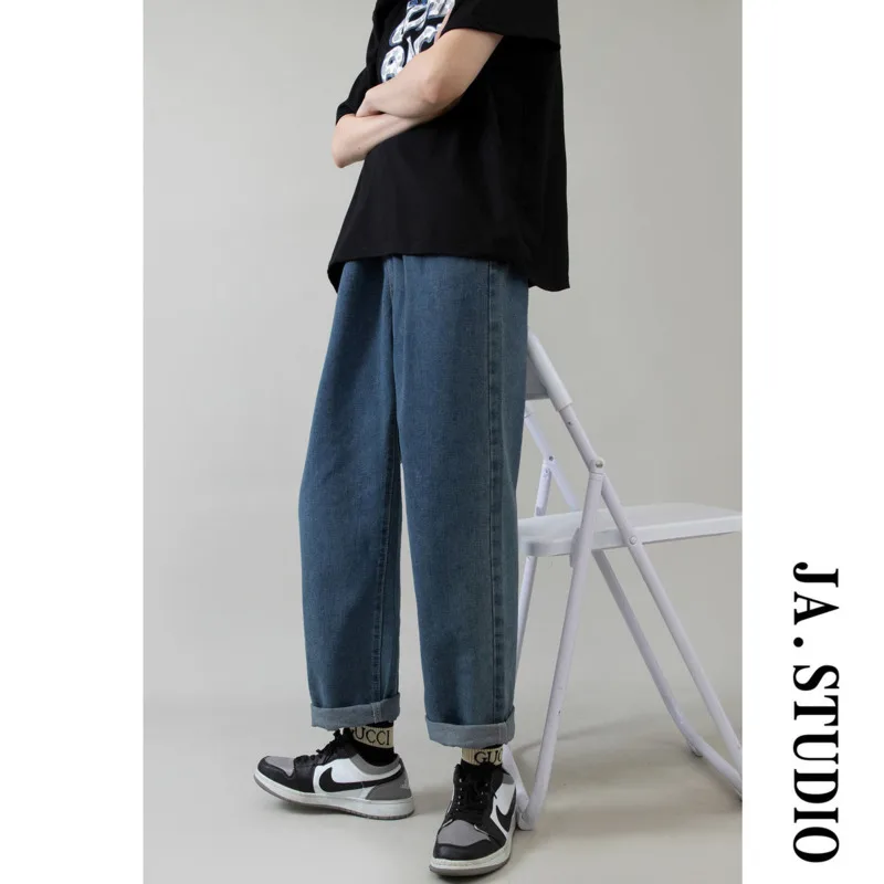 Summer Blue/Black Jeans Men Fashion Casual Straight Jeans Men Streetwear Hip Hop Loose Denim Trousers Mens Plus Size M-5XL